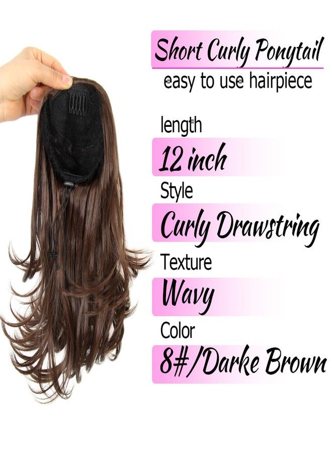 KAVSORAPI Ponytail Extension,Drawstring Ponytail 12 Inch,Short Curly Synthetic Natural Wavy Clip On Pony Tail Hair Pieces for women (8#) - Image 3